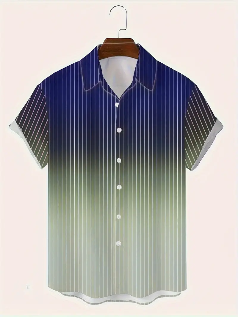 Lurton® | Men'S Short-Sleeved Button-Down Shirt With Gradient And Striped Pattern For Spring/Summer - Image 5