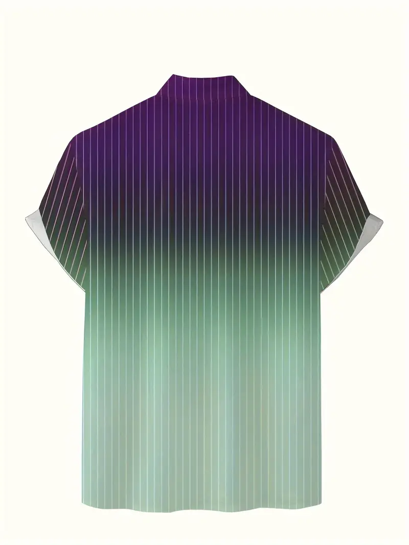 Lurton® | Men'S Short-Sleeved Button-Down Shirt With Gradient And Striped Pattern For Spring/Summer - Image 8