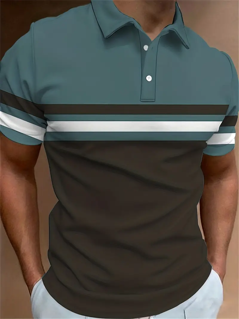 Lysandra® | Trendy Color Block Short Sleeve Shirt With A Striped Pattern - Image 4