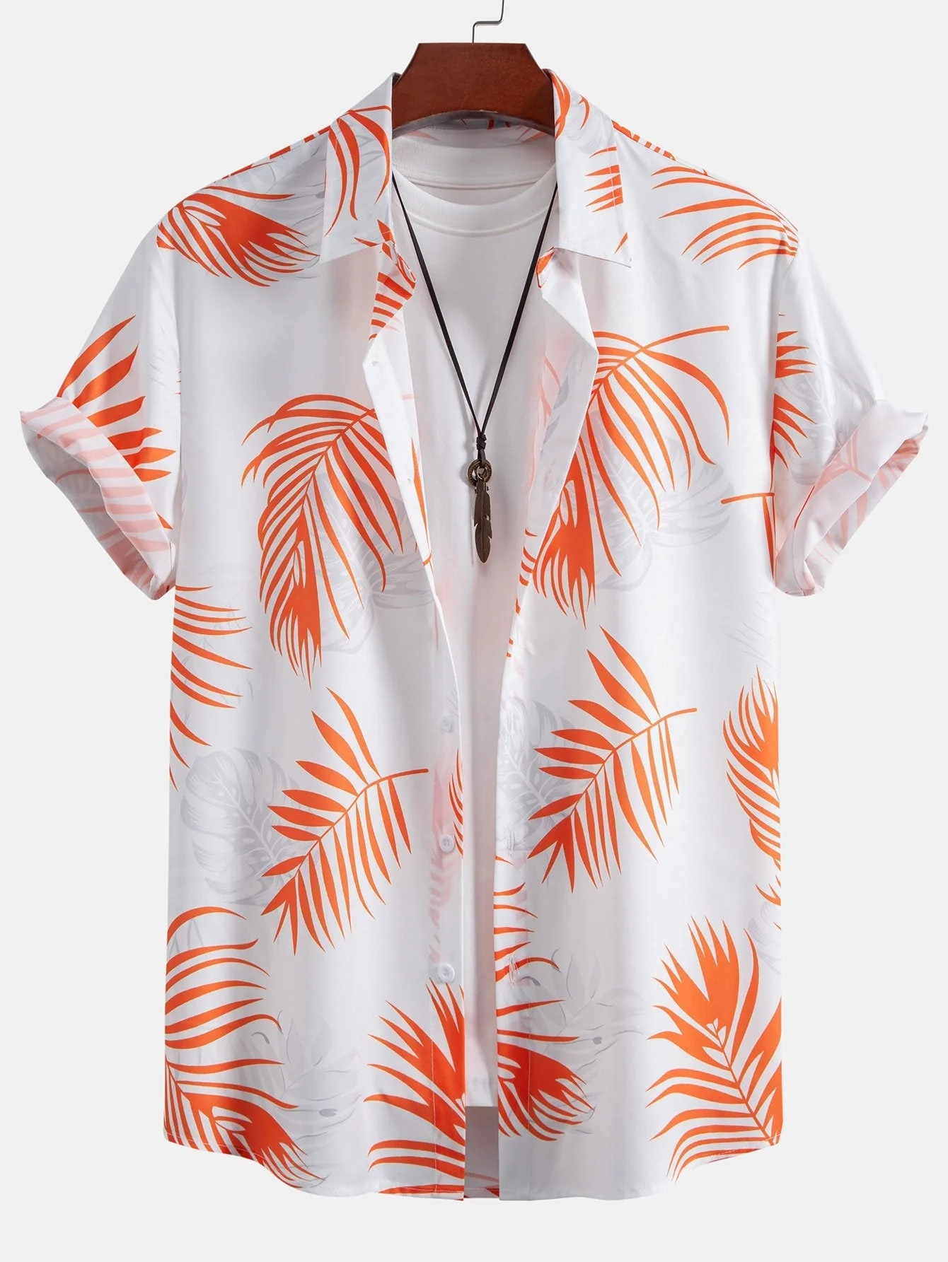 Marino® | Leaf Print Button Up Shirt & Man Mid Length Drawstring Swim Shorts - Image 3