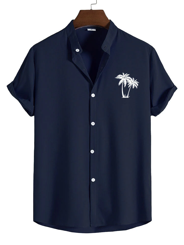 Martín® | Palm Tree Print Stand Collar Shirt - Image 3