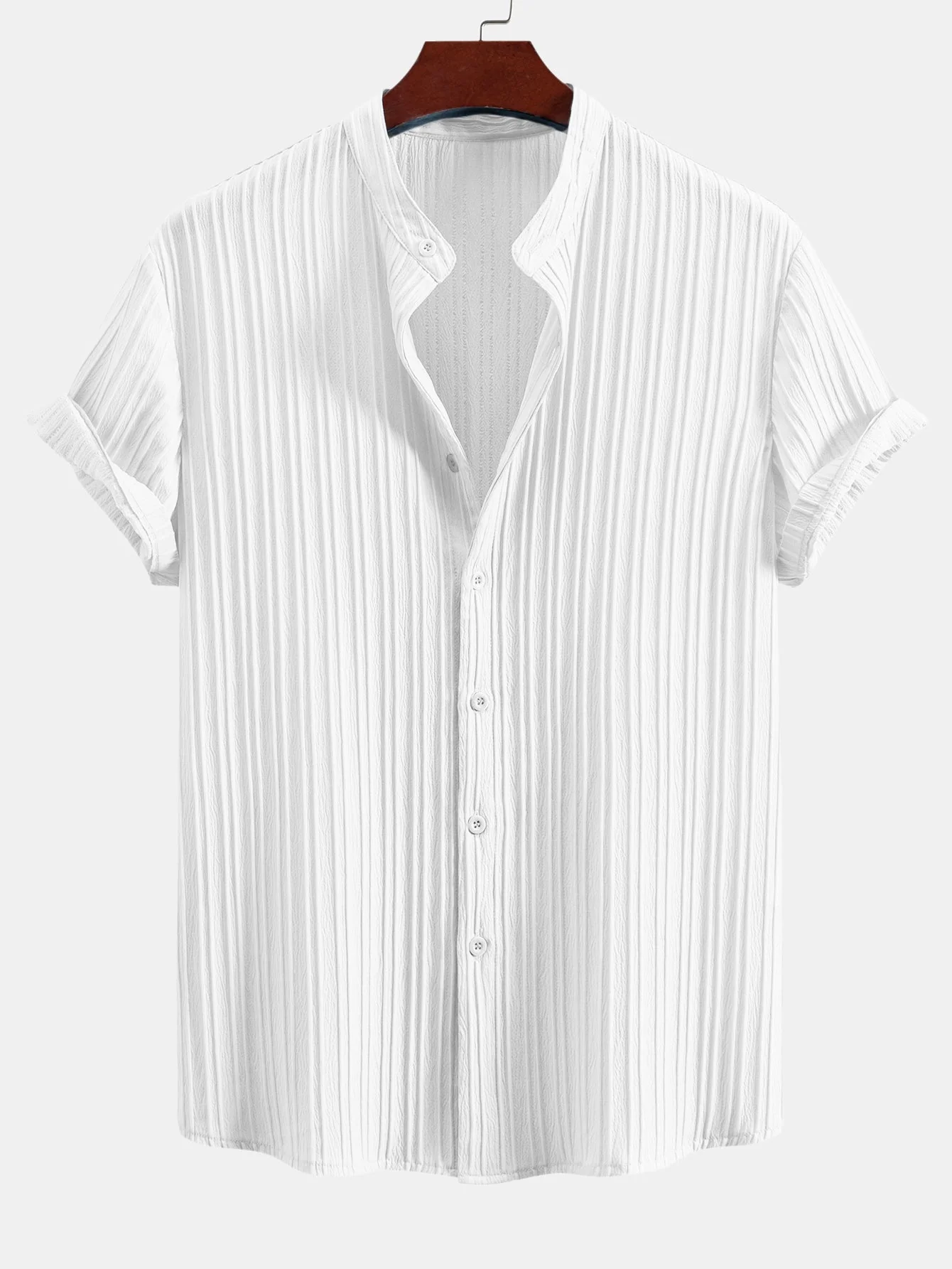 Martín® | Textured Stand Collar Shirt & Stripe Print Swim Shorts - Image 2