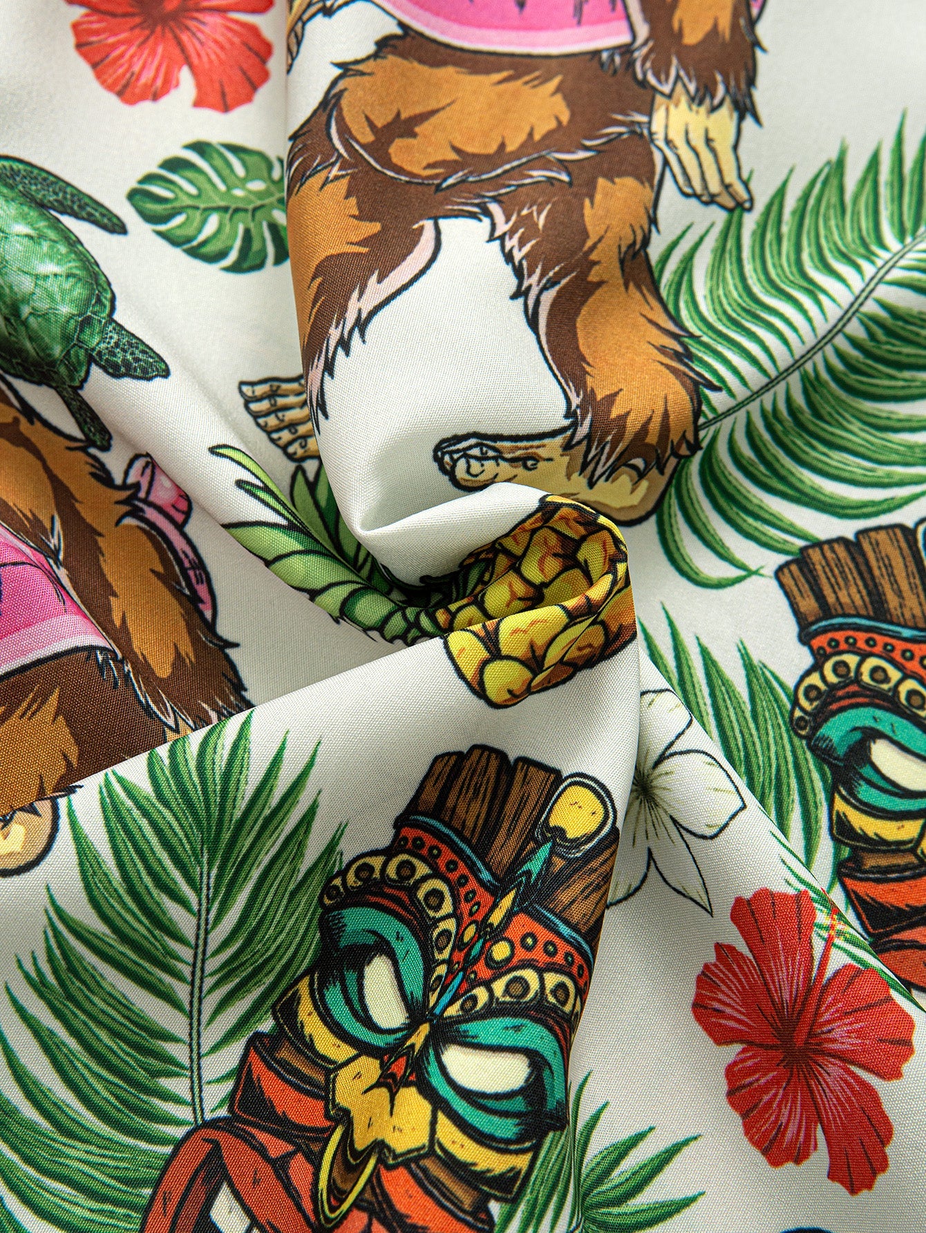 Marvin® | Tropical Tiki Bigfoot Print Button Up Shirt & Man Mid Length Drawstring Swim Shorts - Image 12