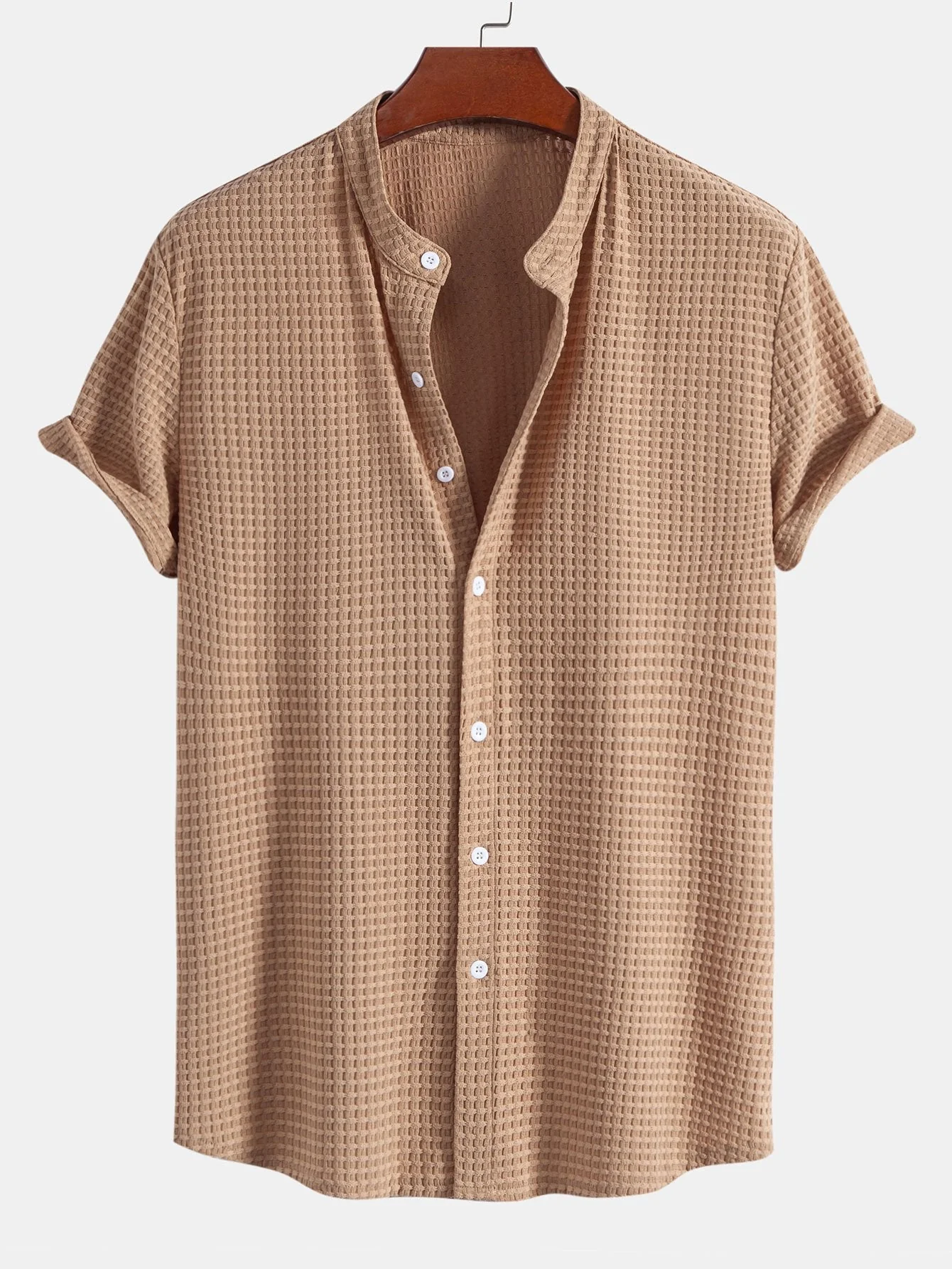 Mateo® | Muscle Fit Waffle Texture Stand Collar Shirt - Image 3