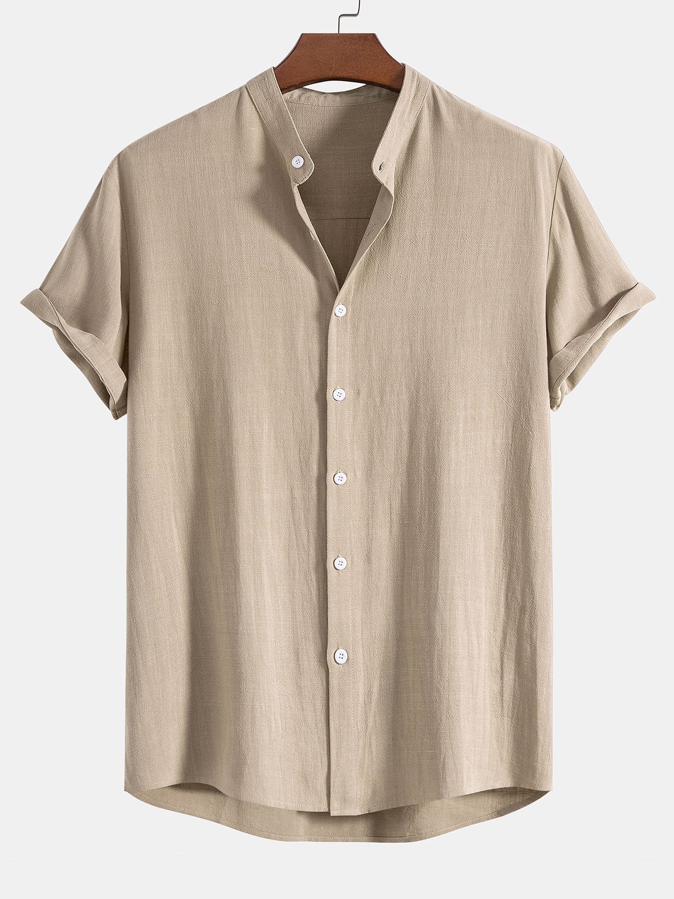 Maurice® | Linen And Rayon Blend Stand Collar Shirt - Image 2