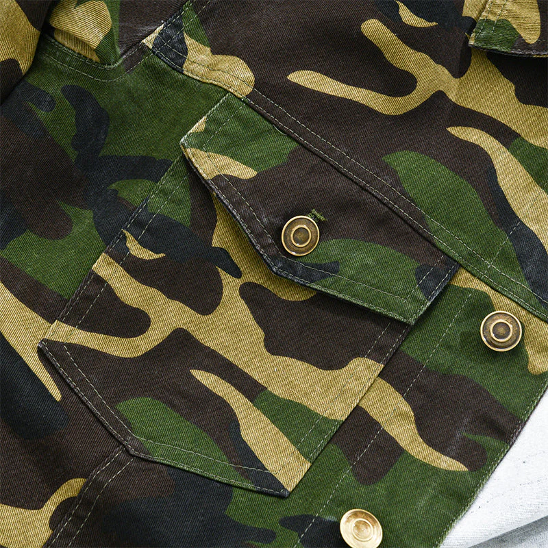 Men's Camoflage Canvas Retro Wear Lapel Jacket - Image 5