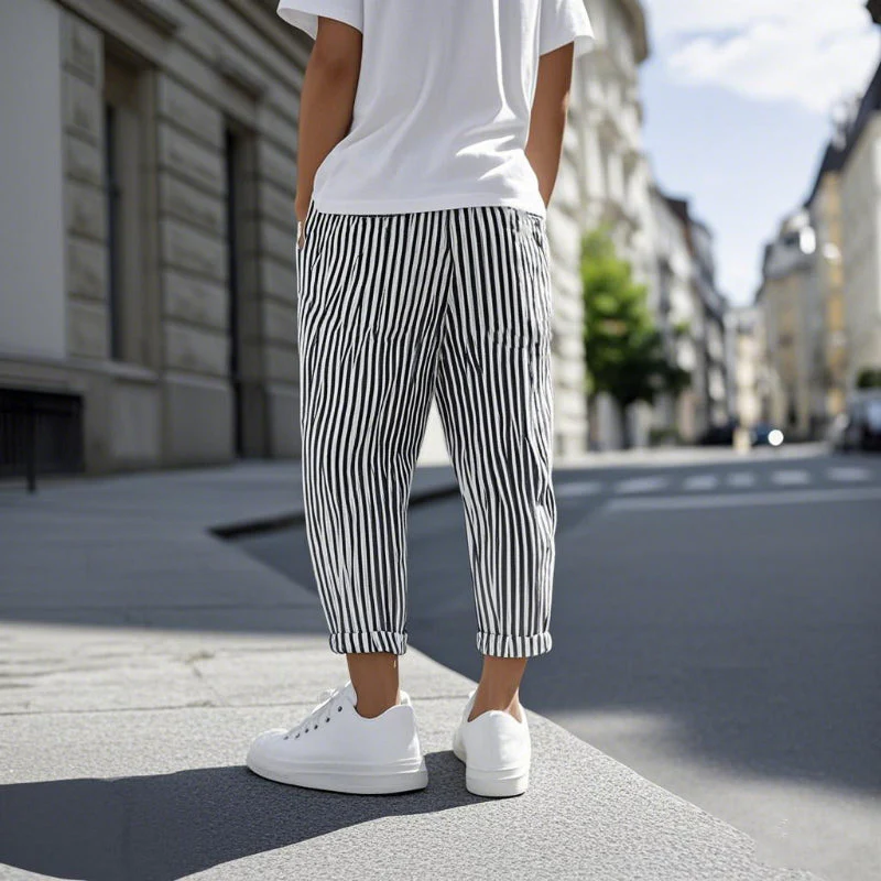 Men's Casal Cotn Blend Striped Elastic Waist Tapered Pants