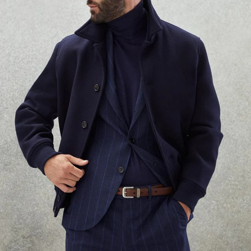 Men's Casal Stand Collar Wool Blend Single Breasted Bomber Jacket