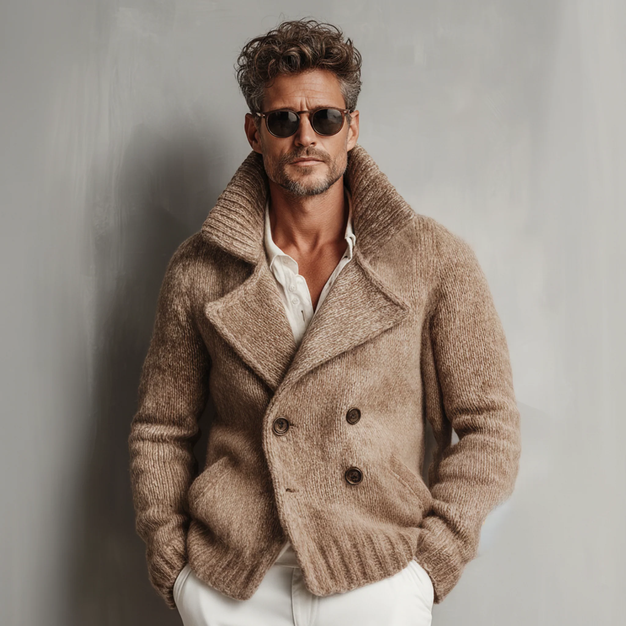 Men's Classic Retro gh Style Doble-breasted Lapelnitted Cardigan