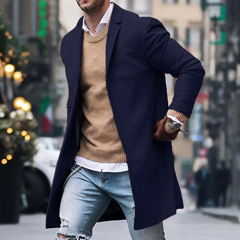 Men's Notch Lapel Single Breasted Mid-length Coat - Image 3