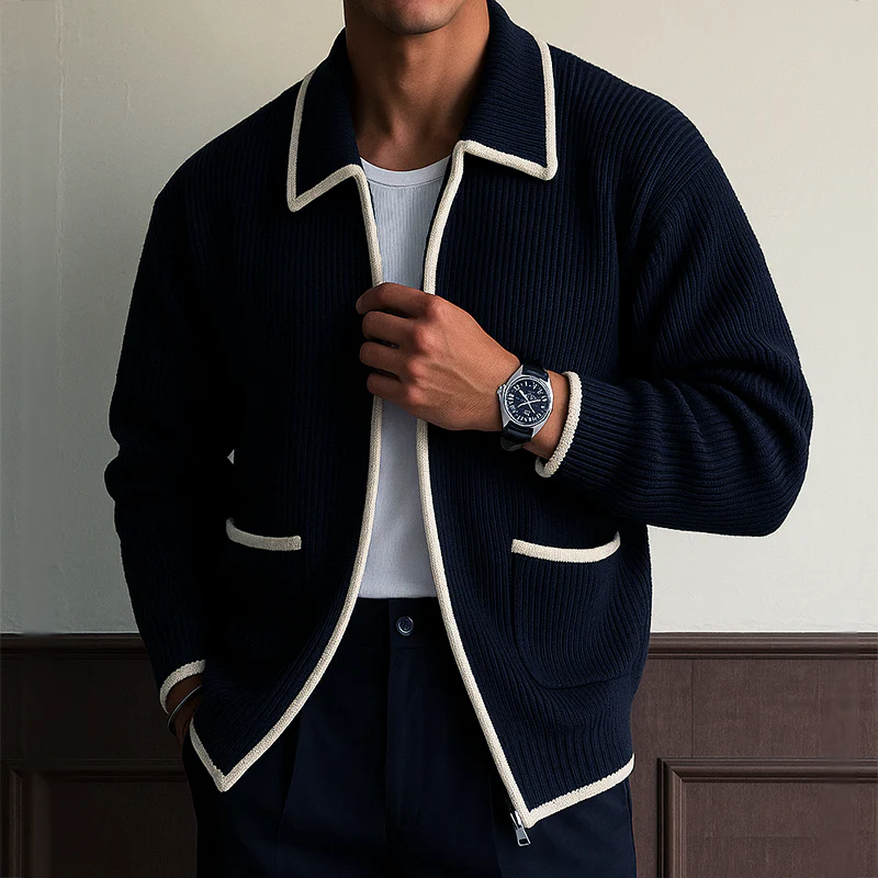 Men's Retro Casal Cablenitipper Sweater Cardigan