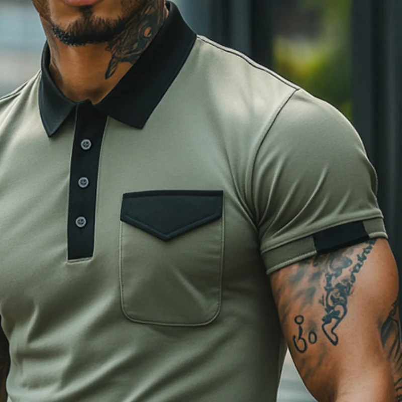 Men's Retro Casal Cotn Colorblock Short Sleeve Polo Shirt - Image 3
