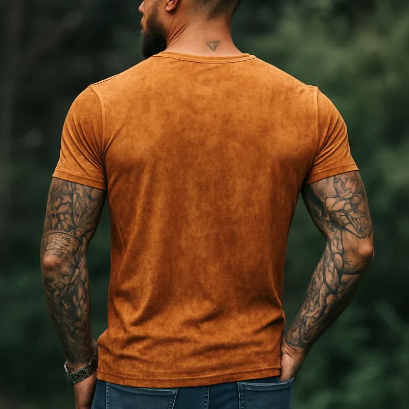 Men's Retro Casal Shabby Printed V-Neck Short Sleeve T-Shirt
