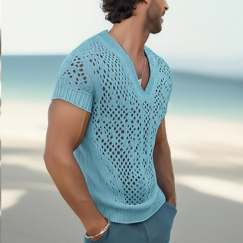 Men's Smmer Fashion V-necknittedesh Breathable T-shirt
