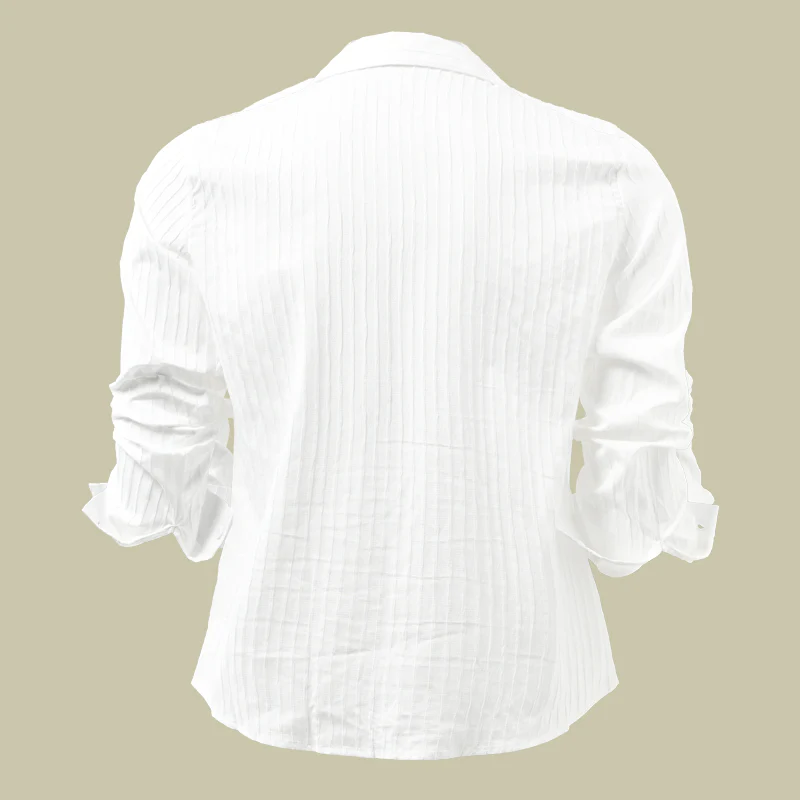 Men's Solid Color Striped Lapel Long Sleeve Shirt - Image 5