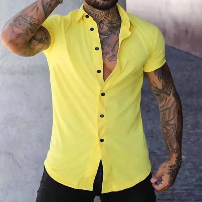 Men's Solid Lapel Short Sleeve Sports Fitness Shirt - Image 10