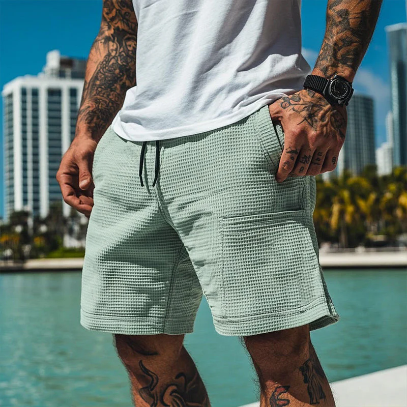 Men's Solid Waffle Elastic Casal ShortsX - Image 3