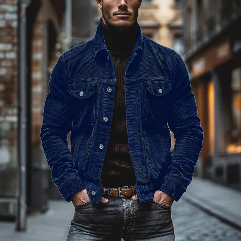 Men's Vine Cordroy Lapel Single Breastedlti-Pocket Work Jacket - Image 3