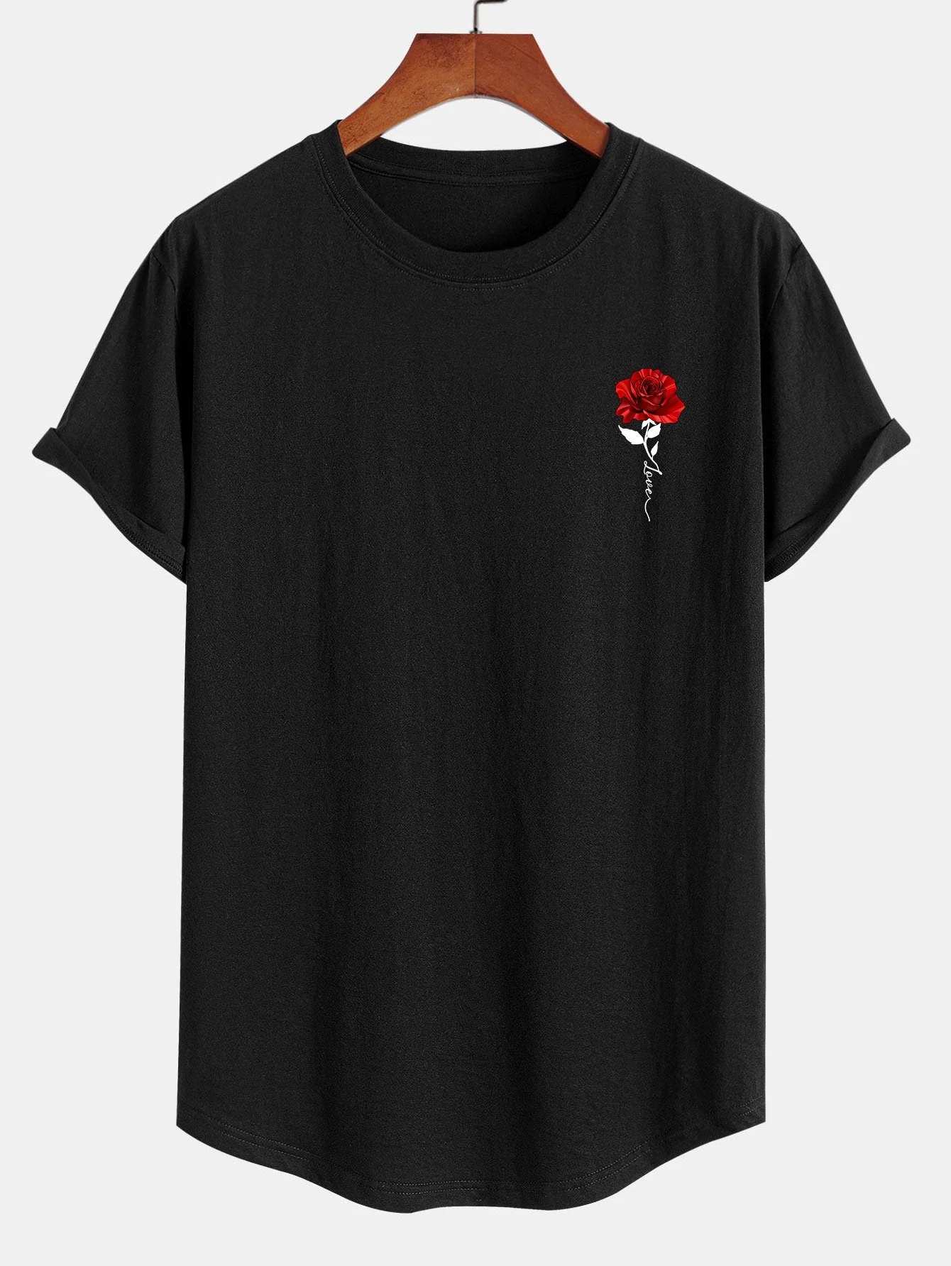 Nigel® | Rose Print Cotton Arc Hem T-Shirt - Image 5