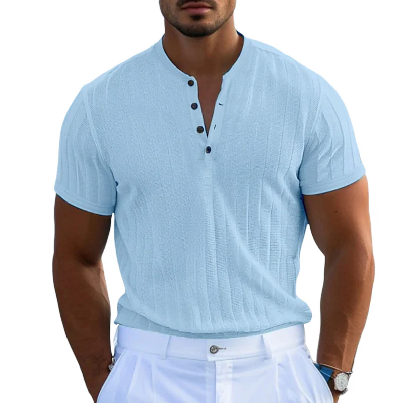 Otto | Men'S Casual Breathable Solid Color Cotton Blend Henley Collar Slim Fit Short Sleeve T-Shirt