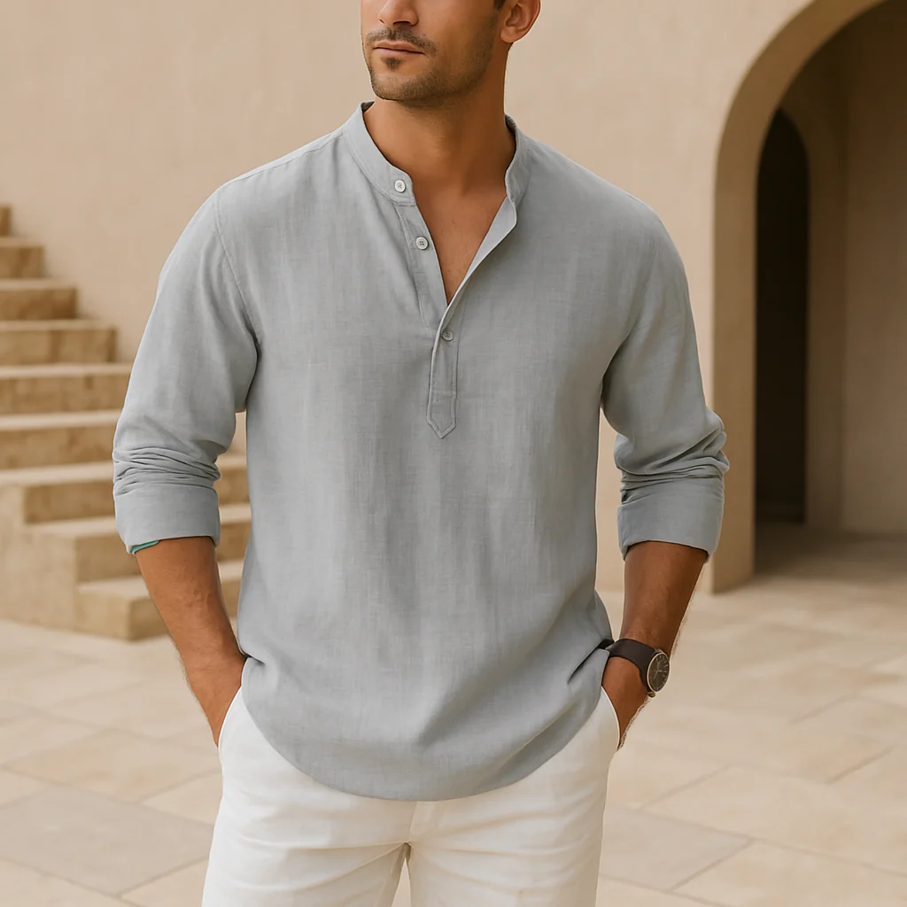 Pascal | Linen-effect cotton Henley shirt - Image 3