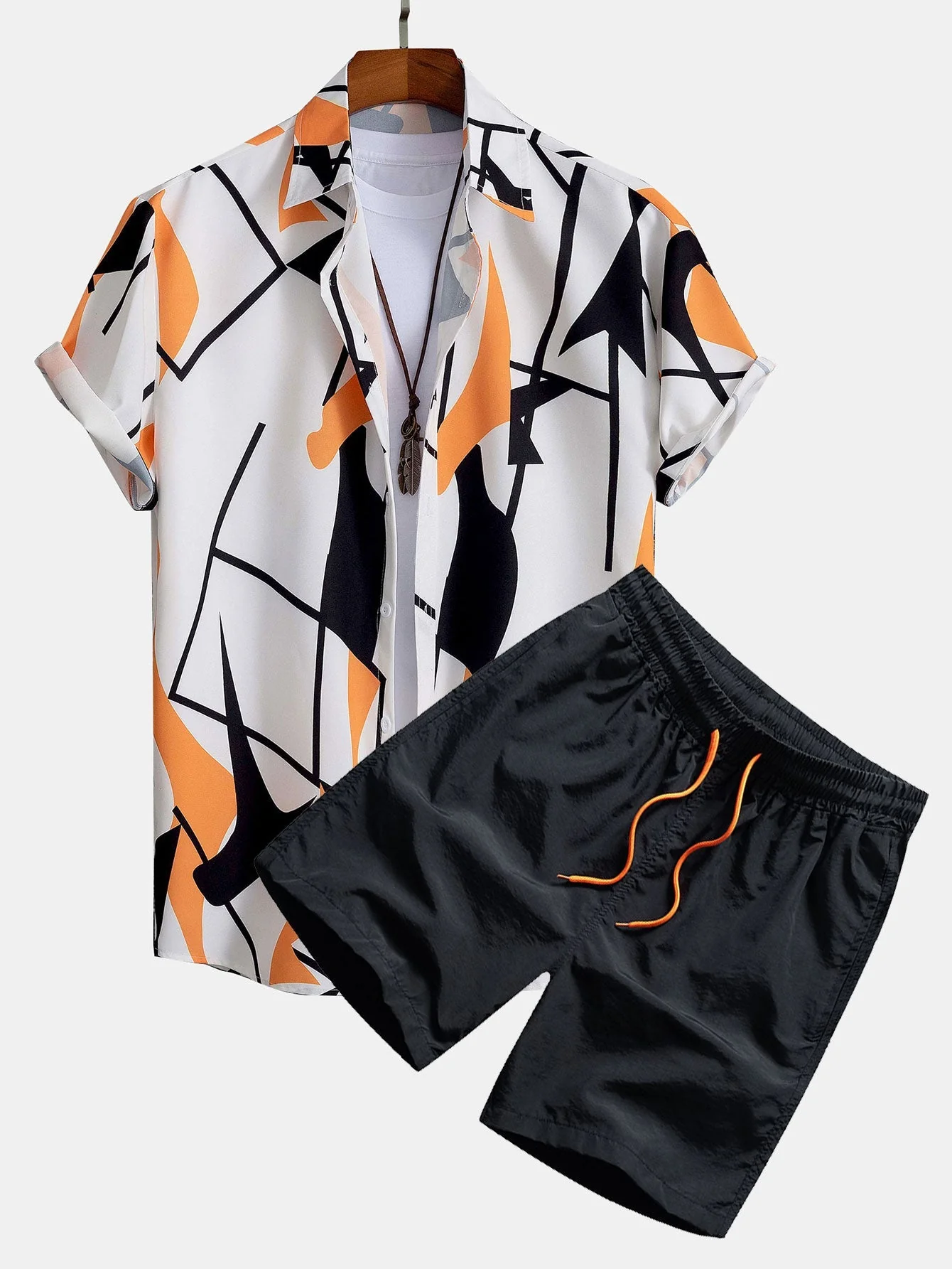 Paulo® | Color Block Abstract Print Button Up Shirt & Swim Shorts