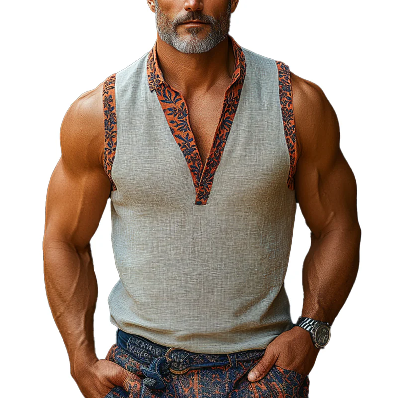 Peter | Men'S Summer Fashion Embroidered Linen Sleeveless Shirt