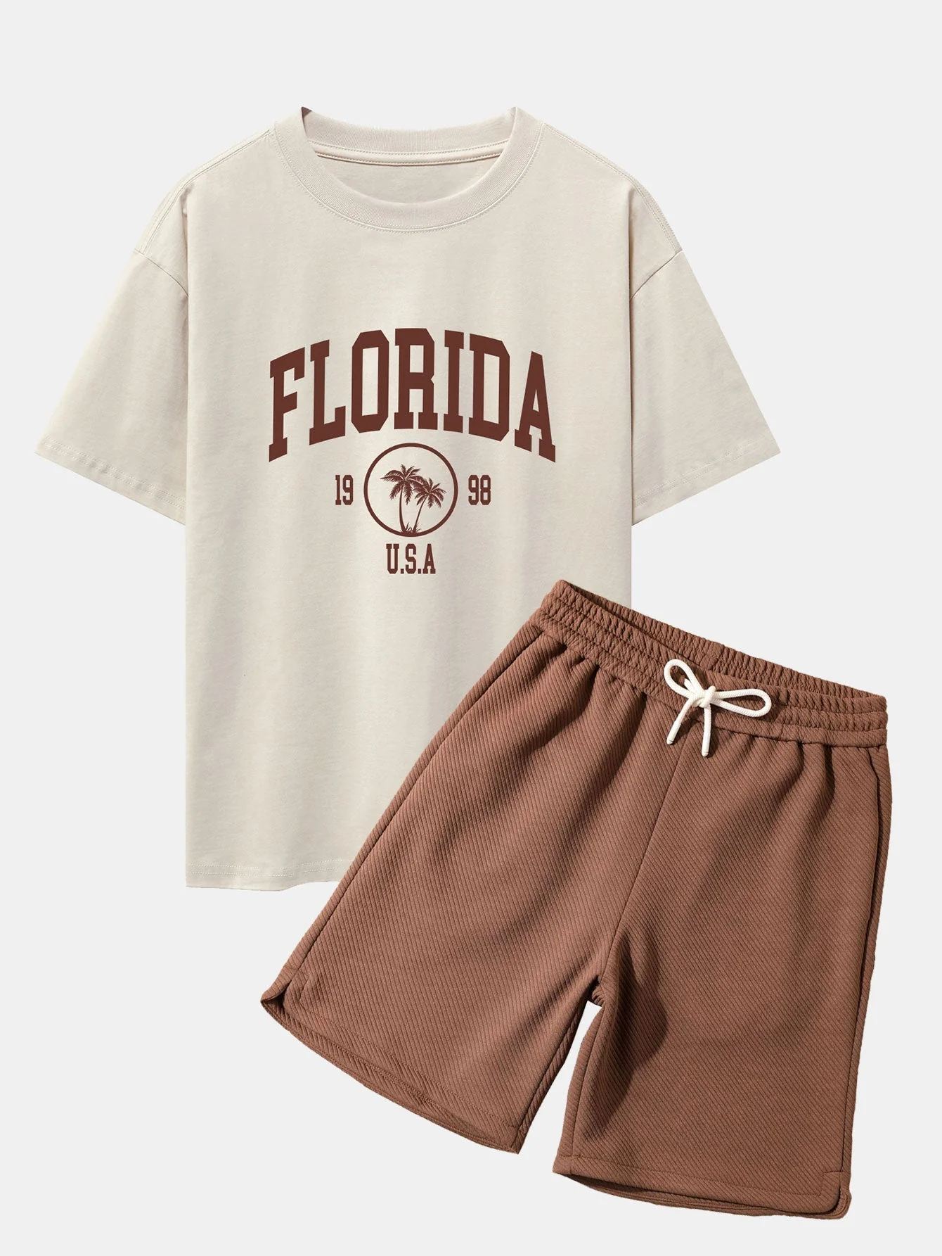 Quentin® | Florida Palm Tree Print Heavy Weight Oversize T-Shirt & Twill Jacquard Shorts