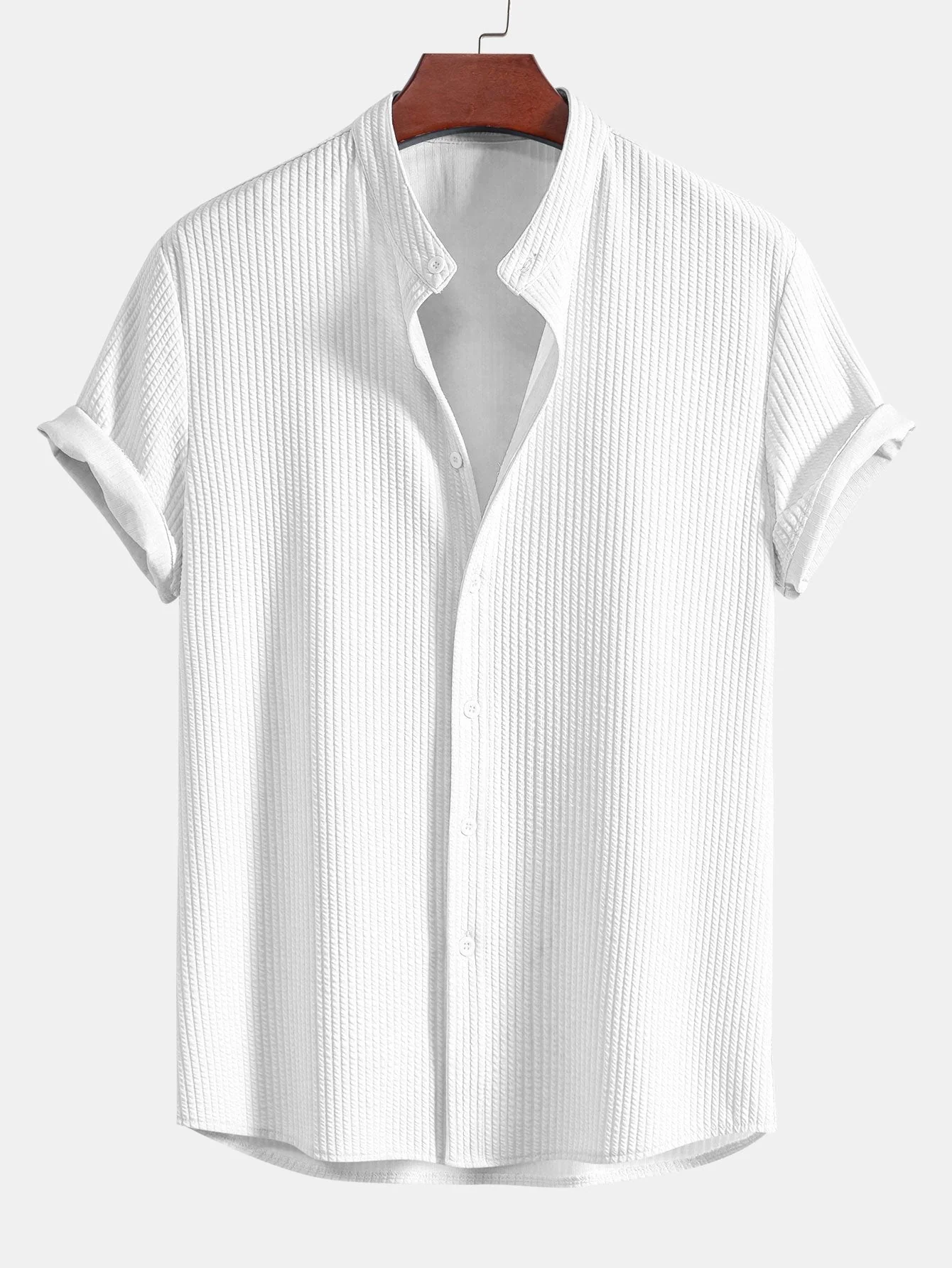Quentin® | Muscle Fit Ribbed Stand Collar Shirt - Image 3