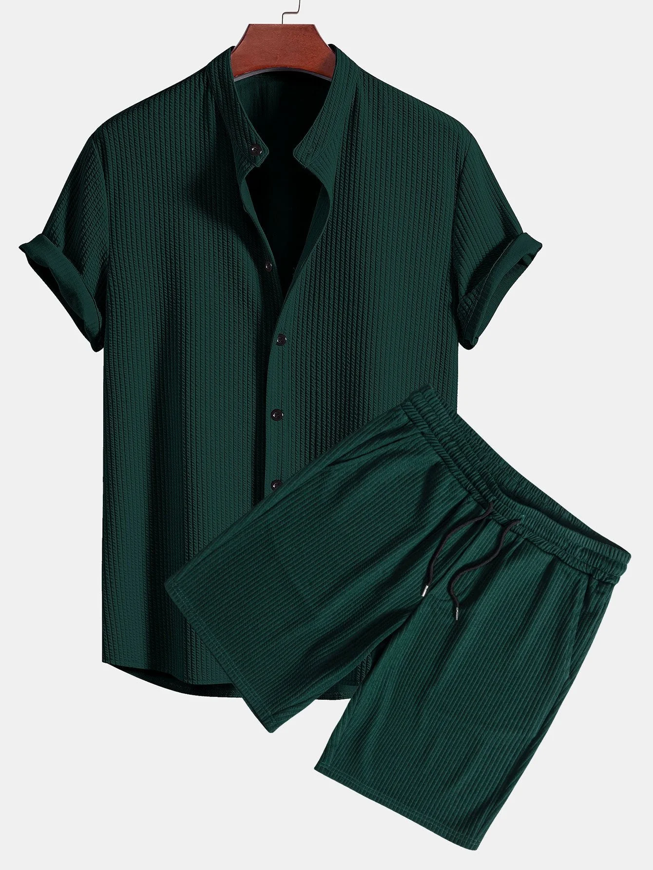Randy® | Muscle Fit Ribbed Stand Collar Shirt & Shorts - Image 2