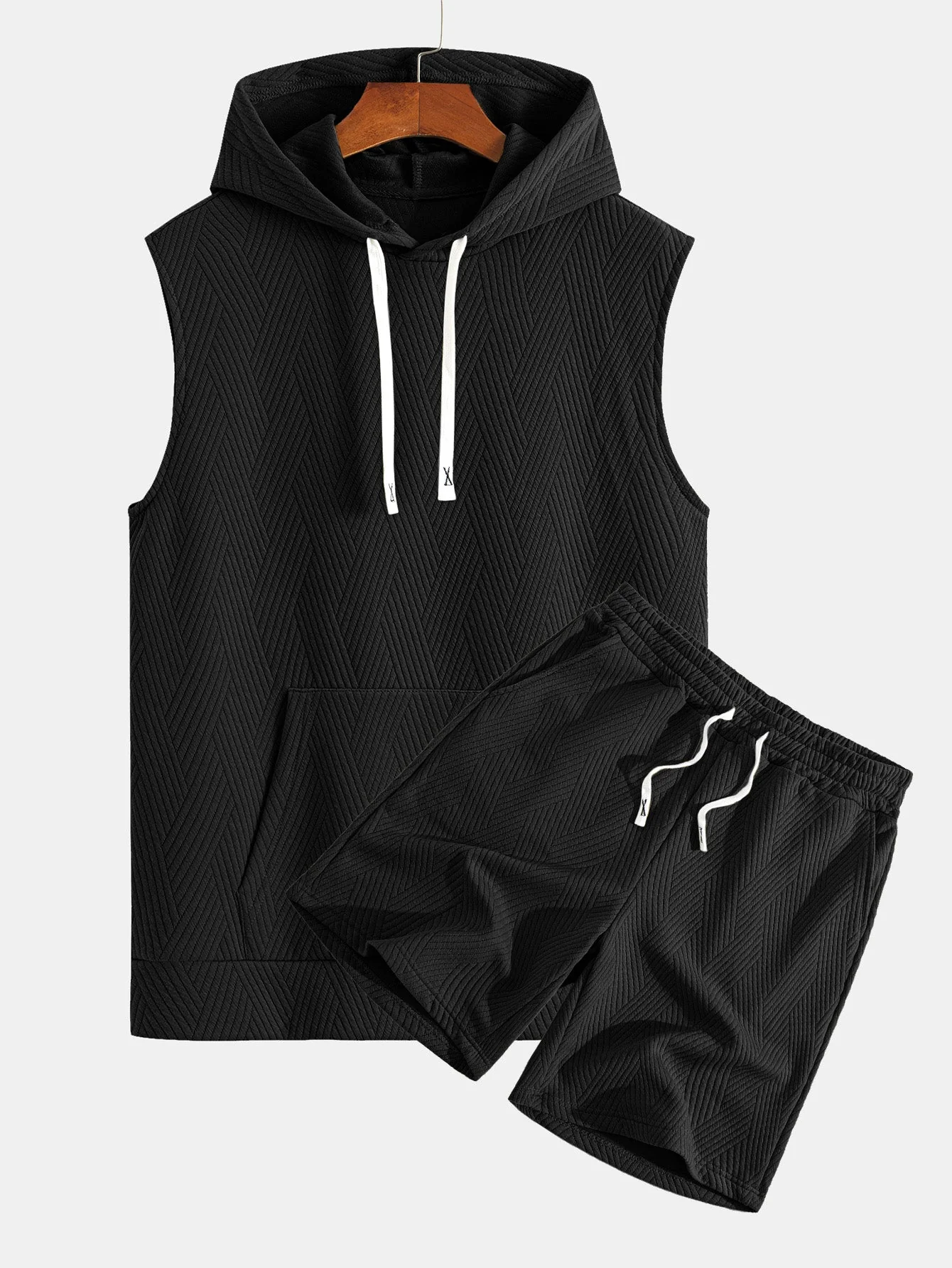 Raymond® | Striped Jacquard Sleeveless Hooded T-Shirt & Shorts - Image 3