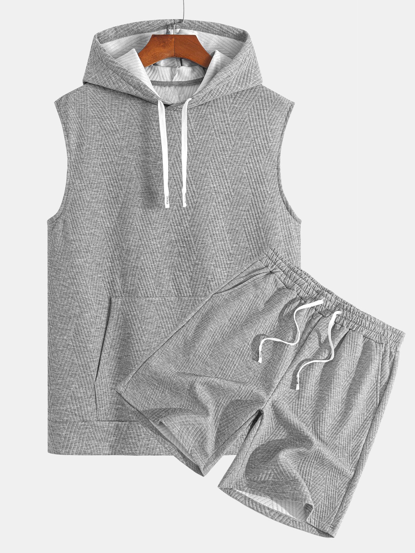 Raymond® | Striped Jacquard Sleeveless Hooded T-Shirt & Shorts - Image 4