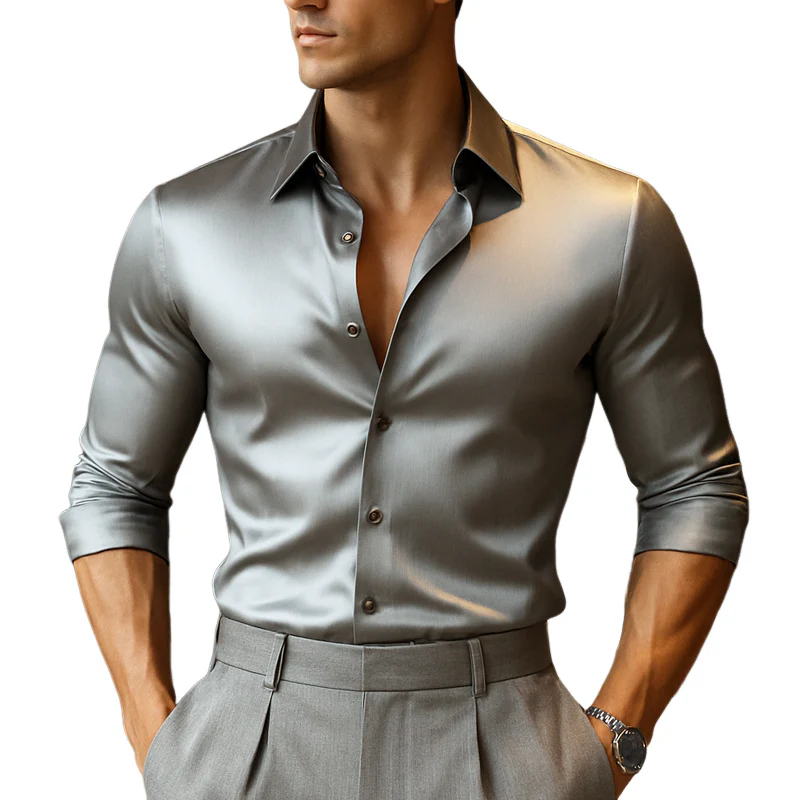 Raymond | Men'S Summer Business Satin Long Sleeve Shirt