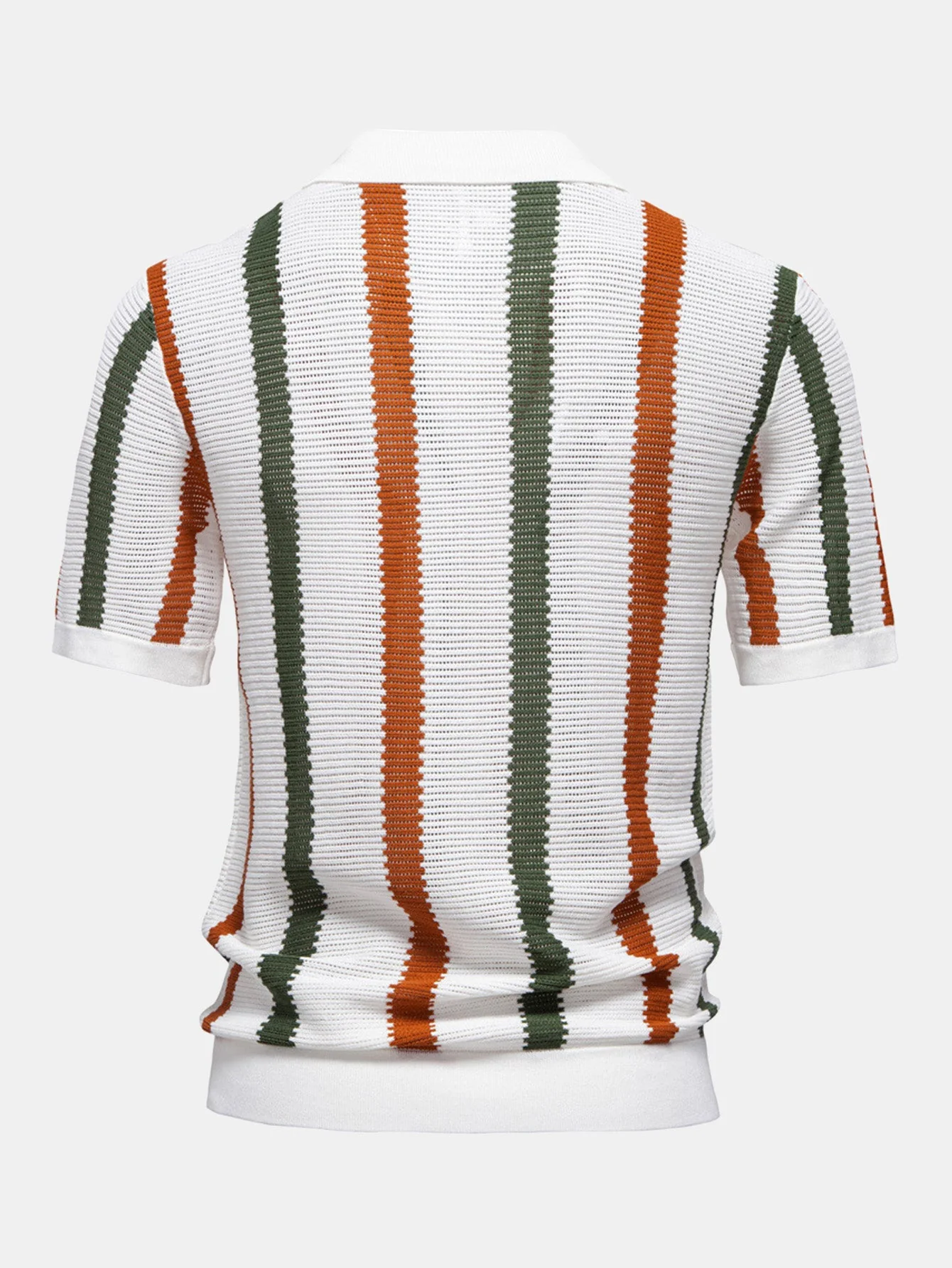 Reuben® | Stripe Knit V Neck Polo Shirt - Image 2
