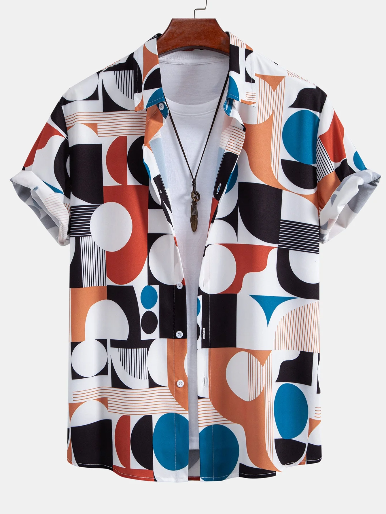 Ricardo® | Color Block Geometry Print Button Up Shirt