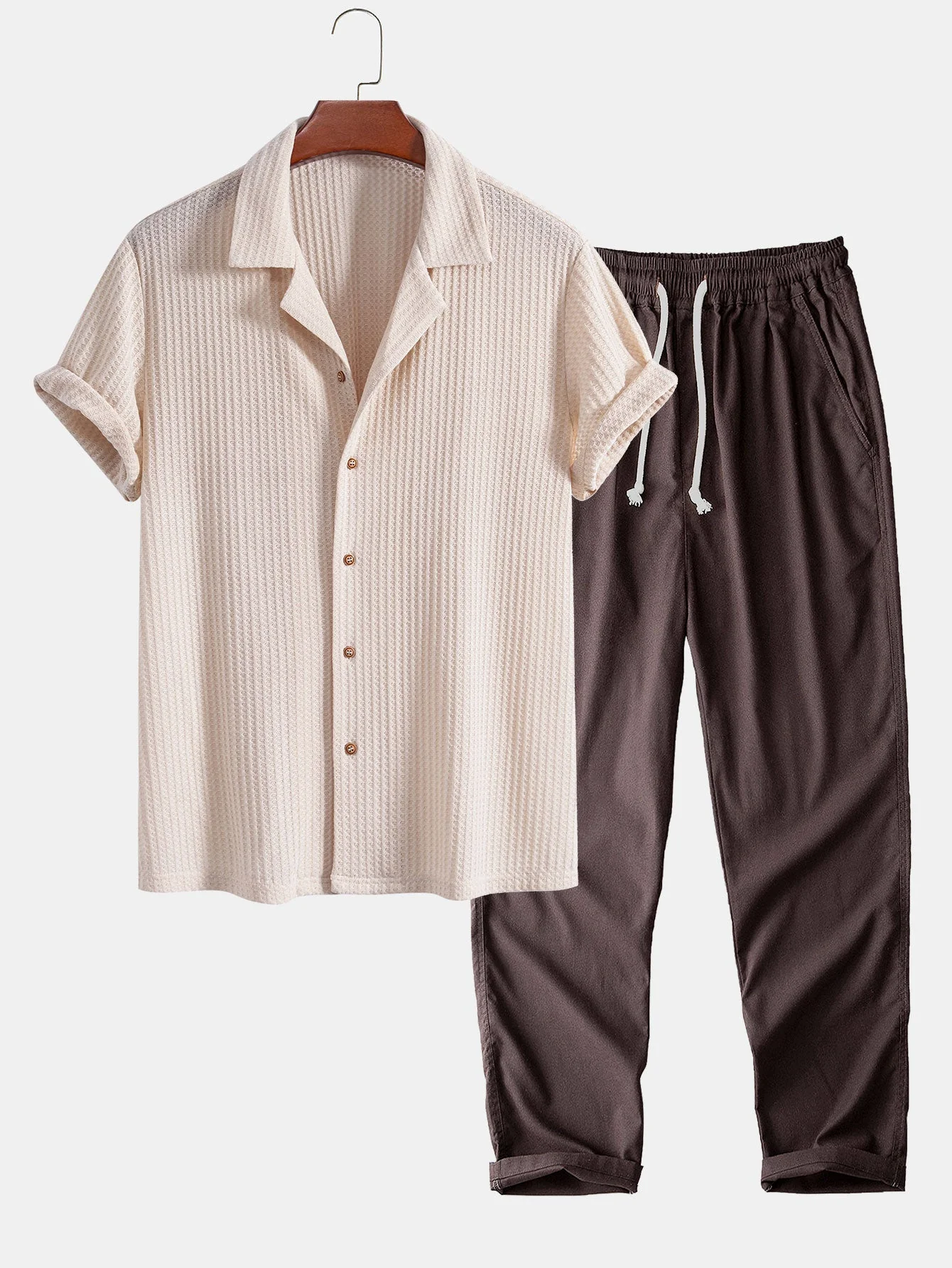 Roberto® | Short Sleeve Knitted Waffle Cuban Shirt & Straight Leg Linen Pants - Image 3