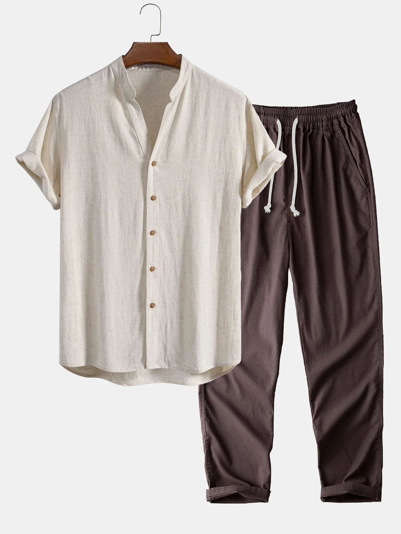 Ruben® | V Neck Linen Rayon Blend Shirt & Straight Leg Linen Pants - Image 4