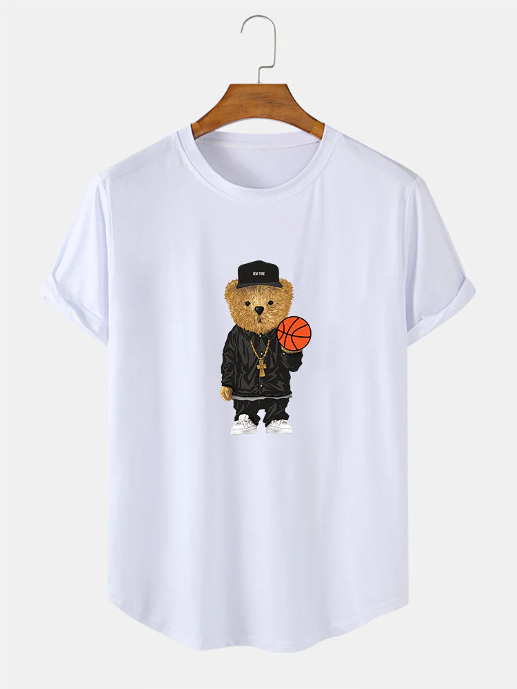 Santiago® | Basketball Bear Print Arc Hem T-Shirt - Image 2