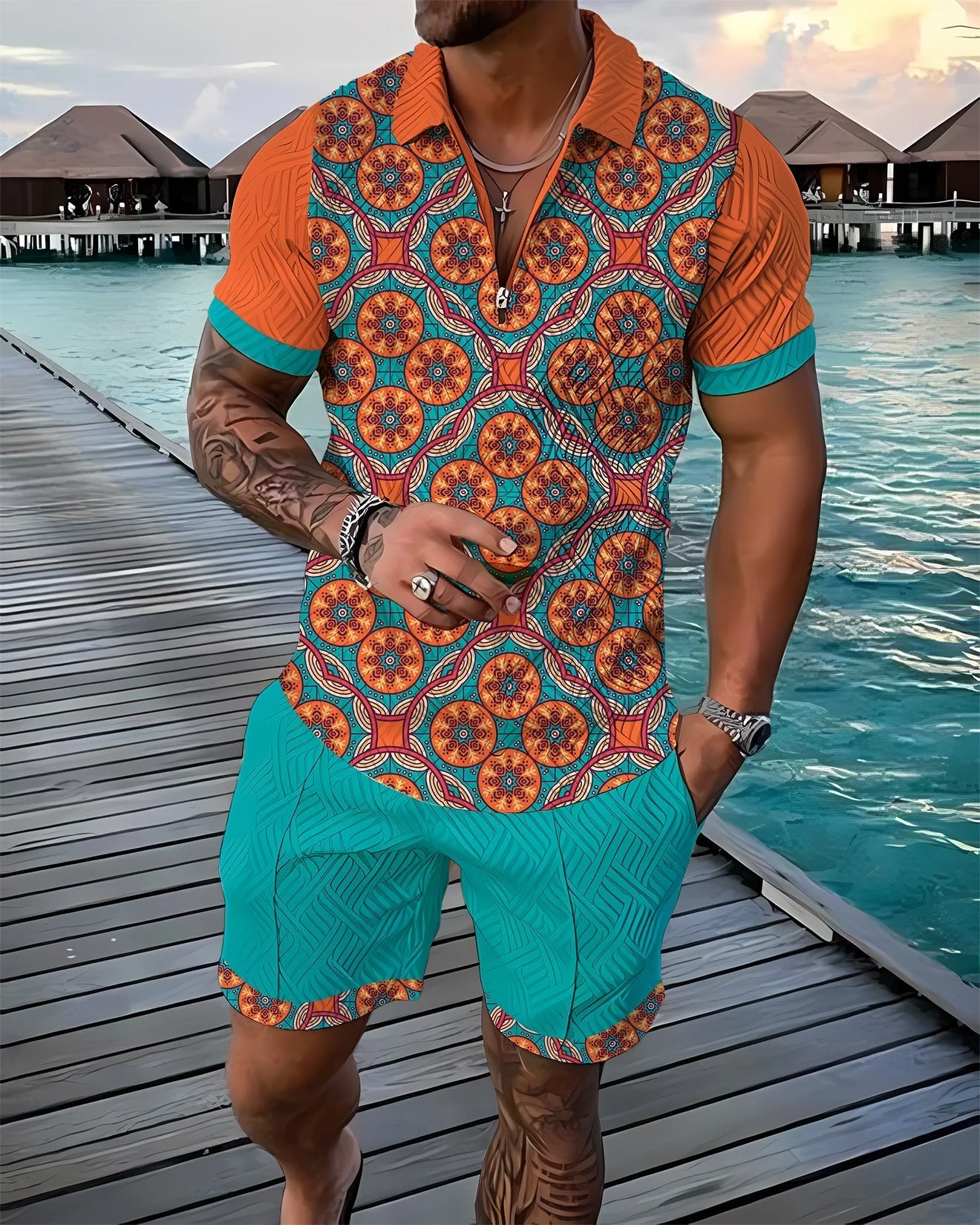 Santiago® | Orange Luxury Summer Set With Print
