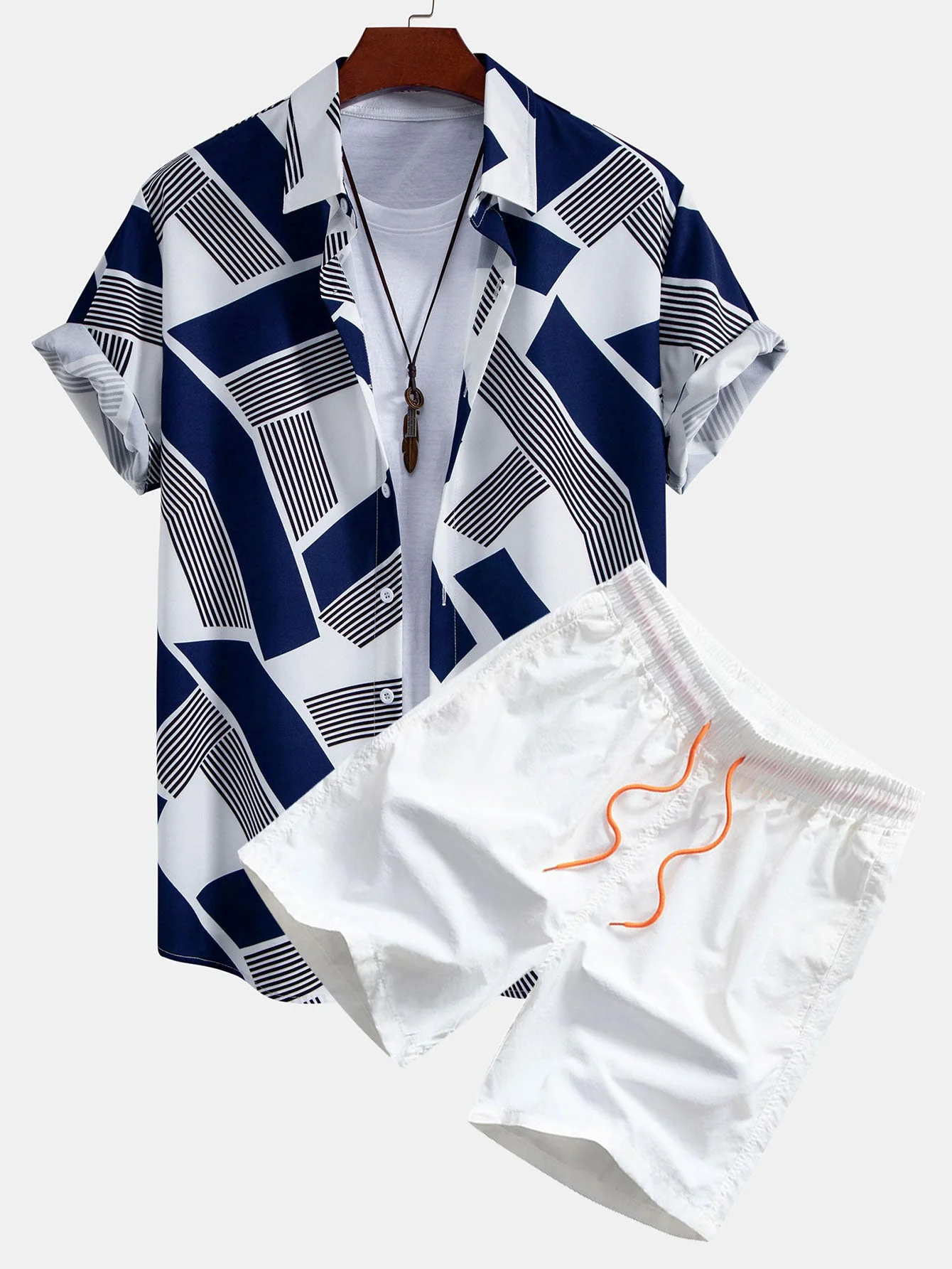 Saul® | Color Block Geometry Print Button Up Shirt & Swim Shorts - Image 2