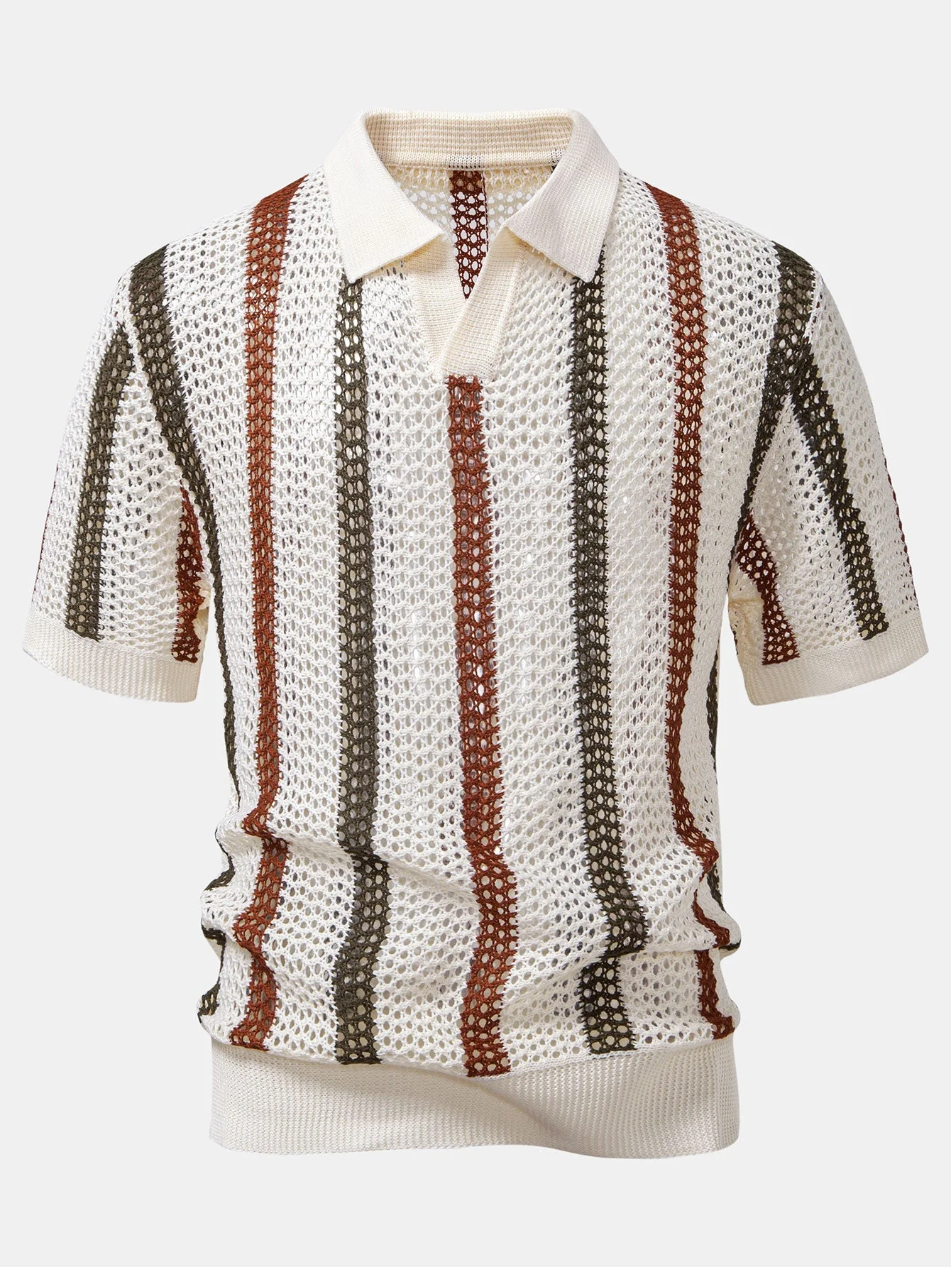Scott | Striped Crochet V Neck Polo