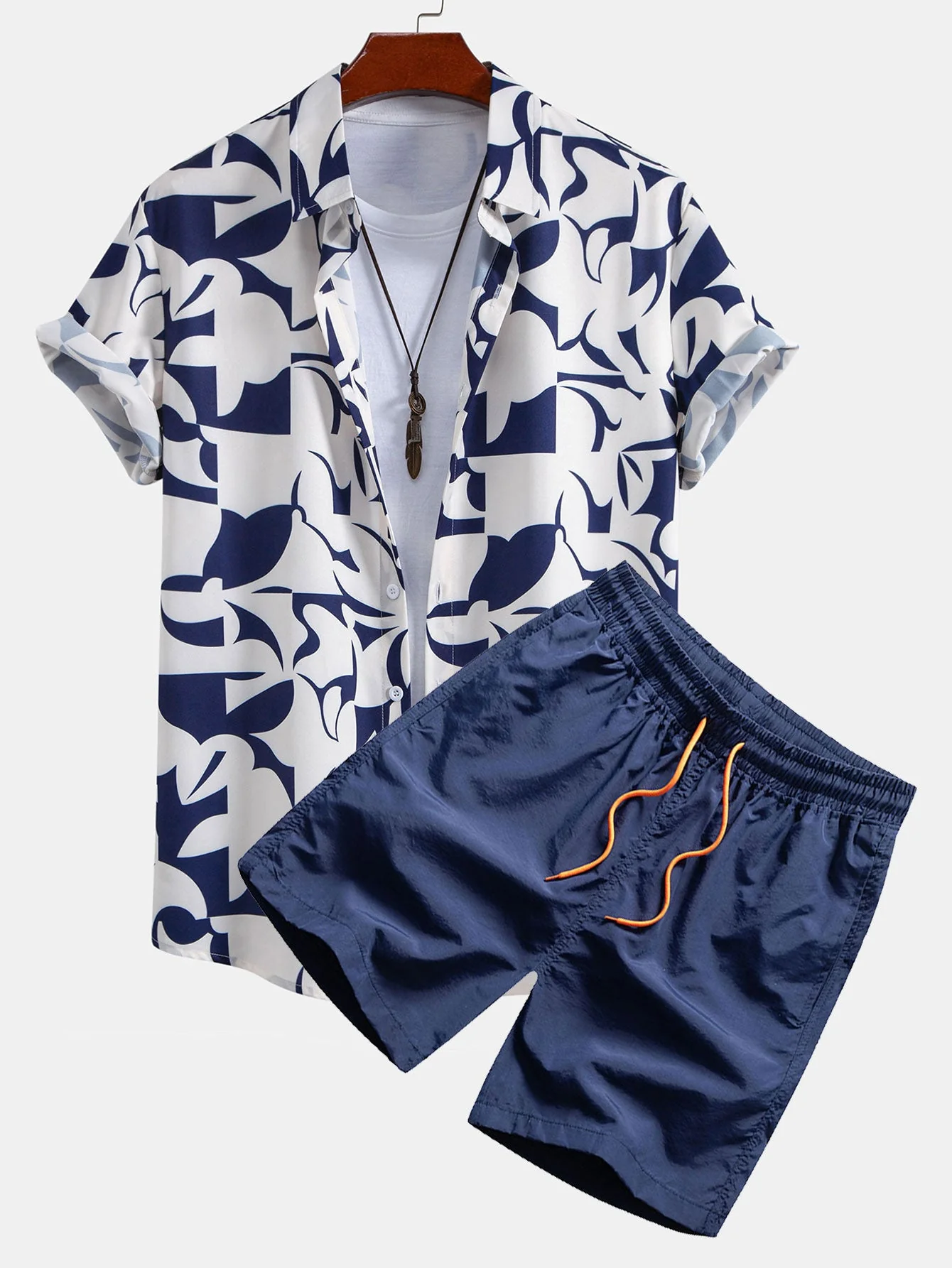Sebastián® | Color Block Print Button Up Shirt & Swim Shorts