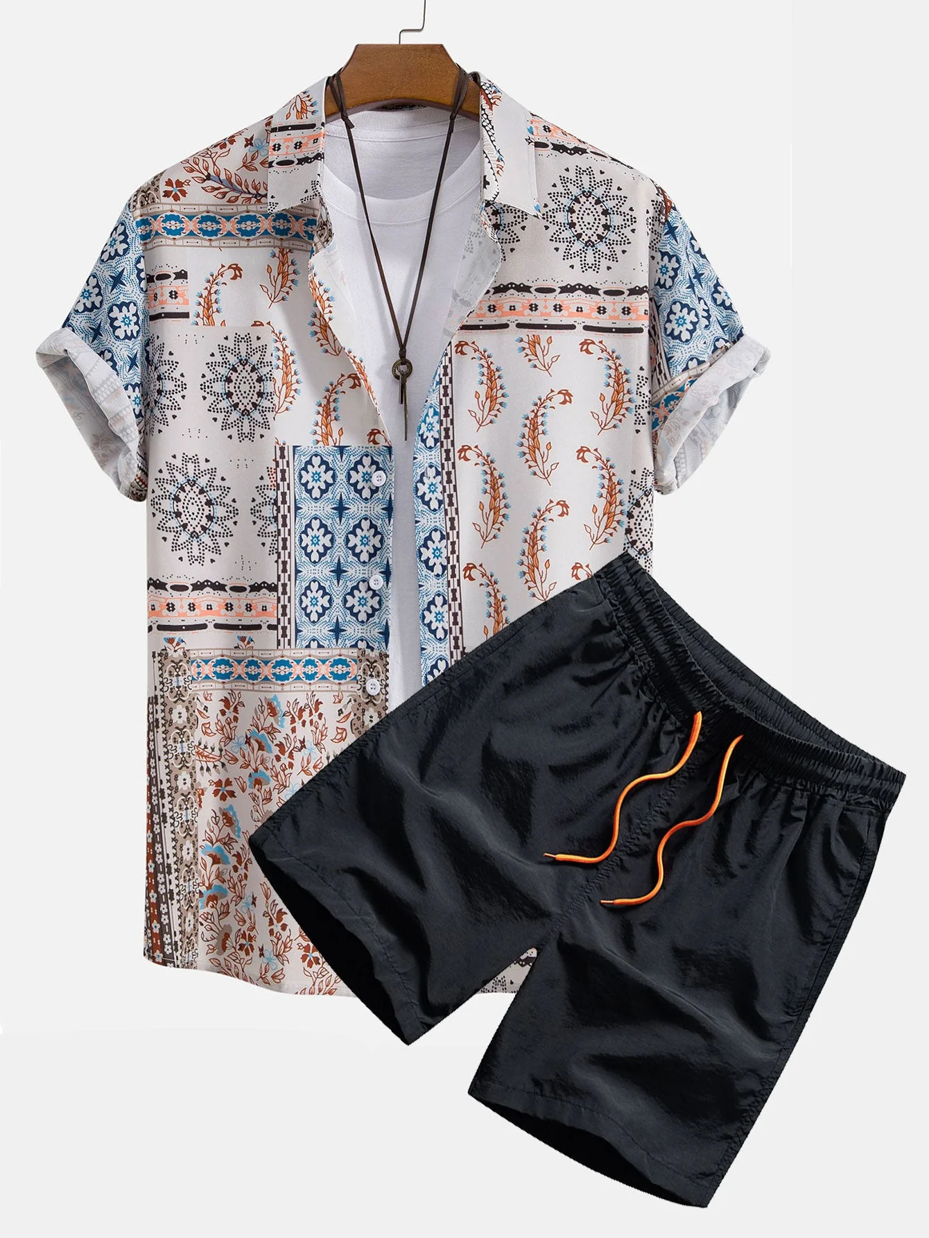 Sebastian® | Scarf Print Button Up Shirt & Swim Shorts - Image 2