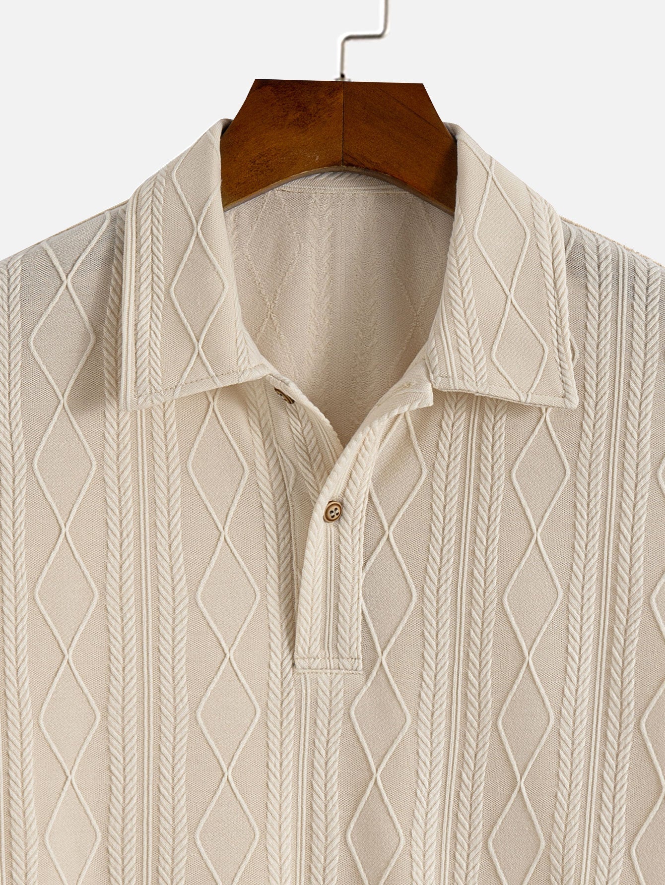 Sebastian | Knitted Geometric Rhombus Jacquard Polo - Image 10
