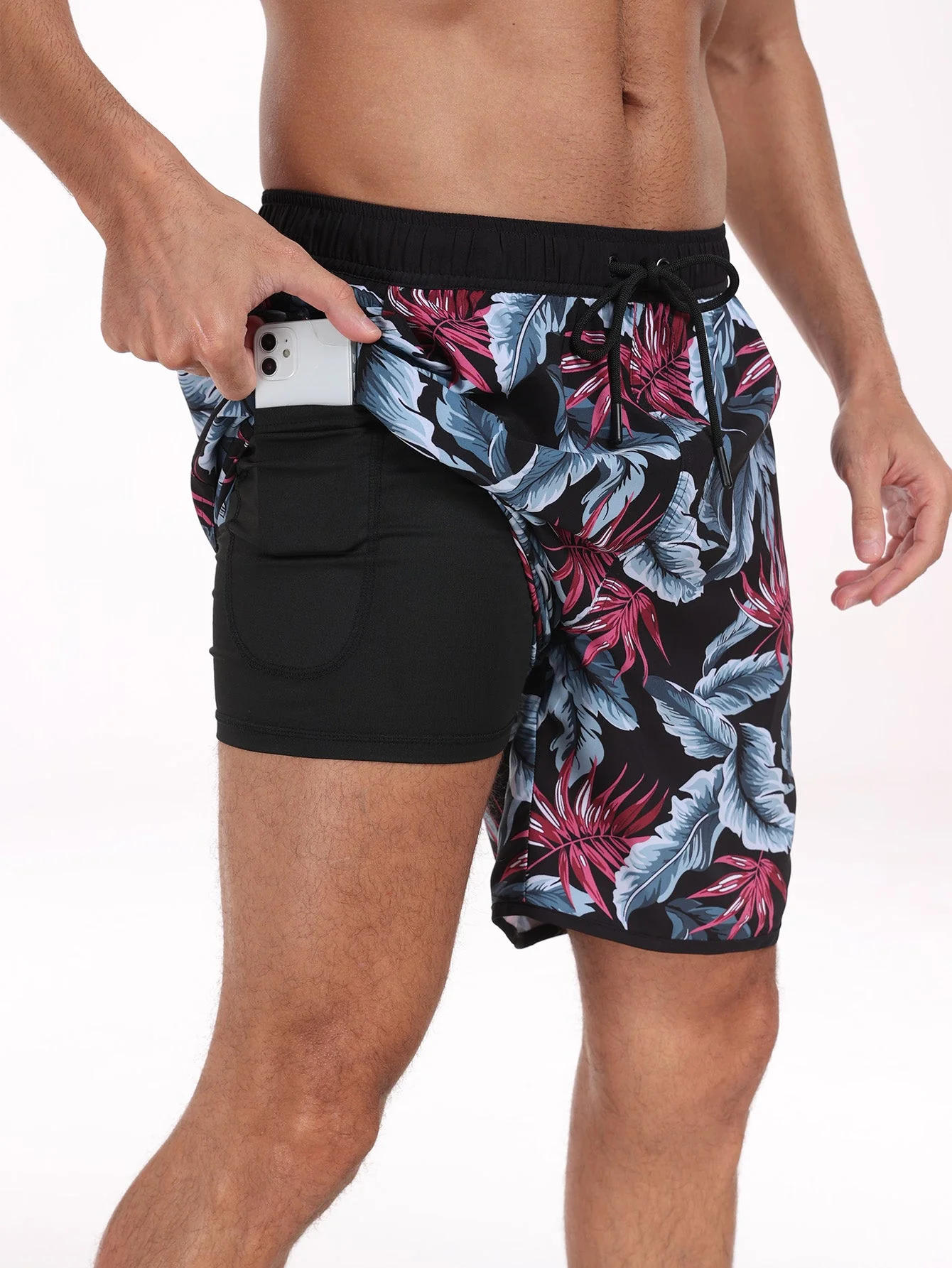 Silvio® | 2 In 1 Leaf Print Swim Shorts - Image 3
