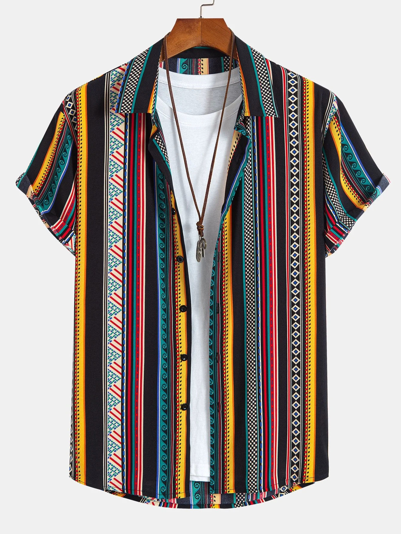 Silvio® | Ethnic Geometric Print Button Up Shirt & Swim Shorts - Image 2