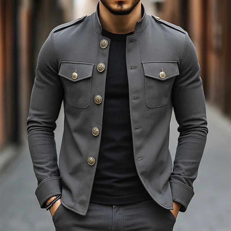 Sterling | Men's Vintage Casual Stand Collar Button Jacket - Image 5