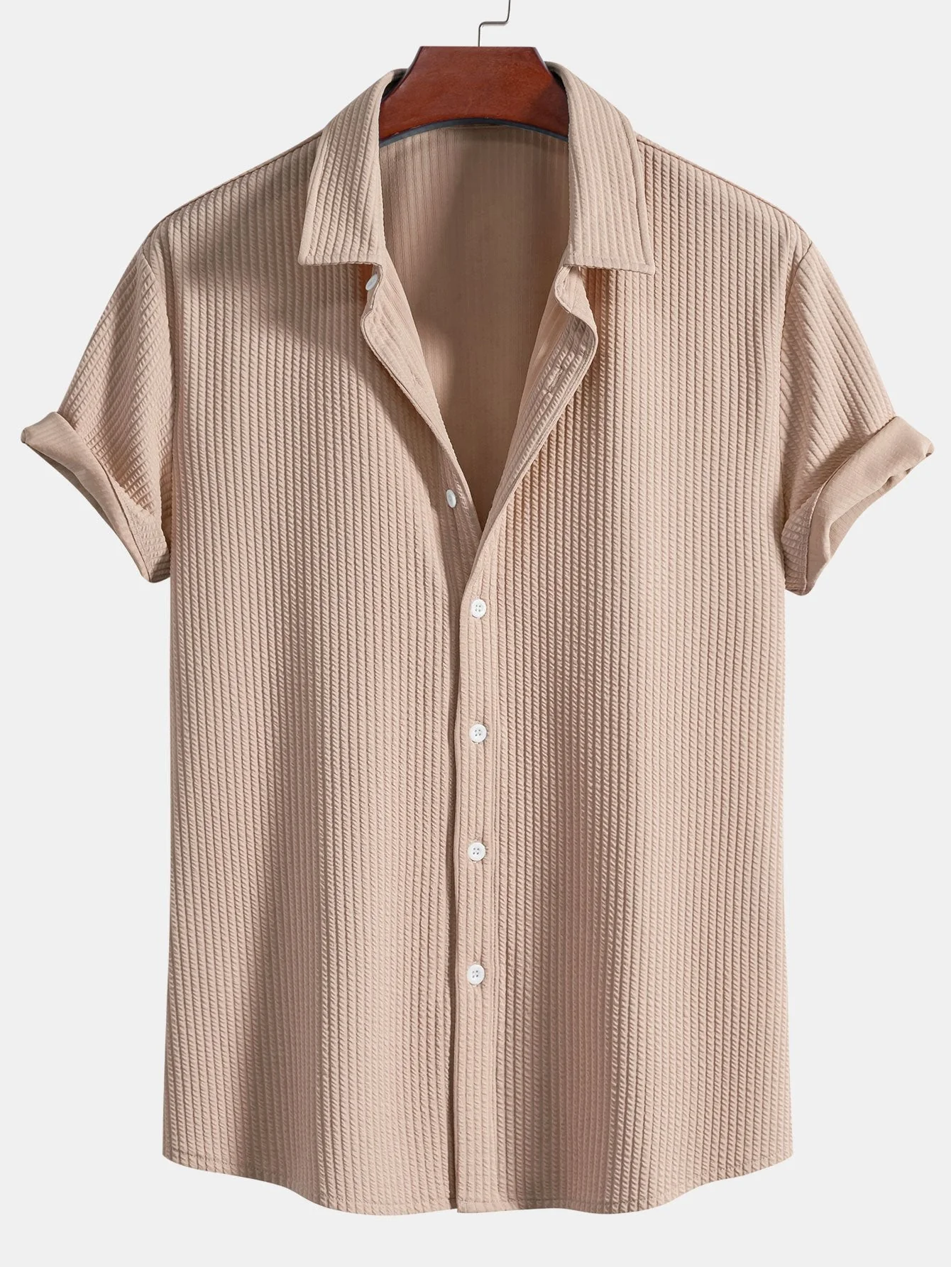 Tate® | Muscle Fit Ribbed Button Up Shirt & Shorts - Image 12