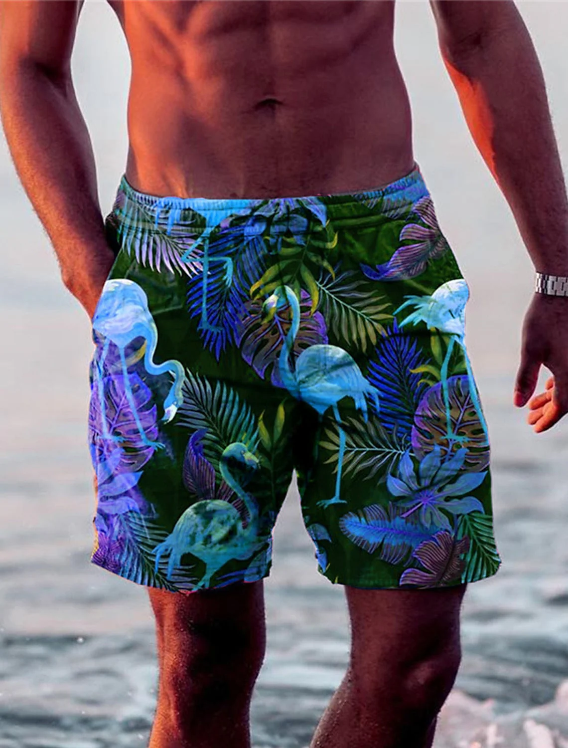 Teodoro® | Men'S Swimming Trunks, Flamingo Design And Eye-Catching