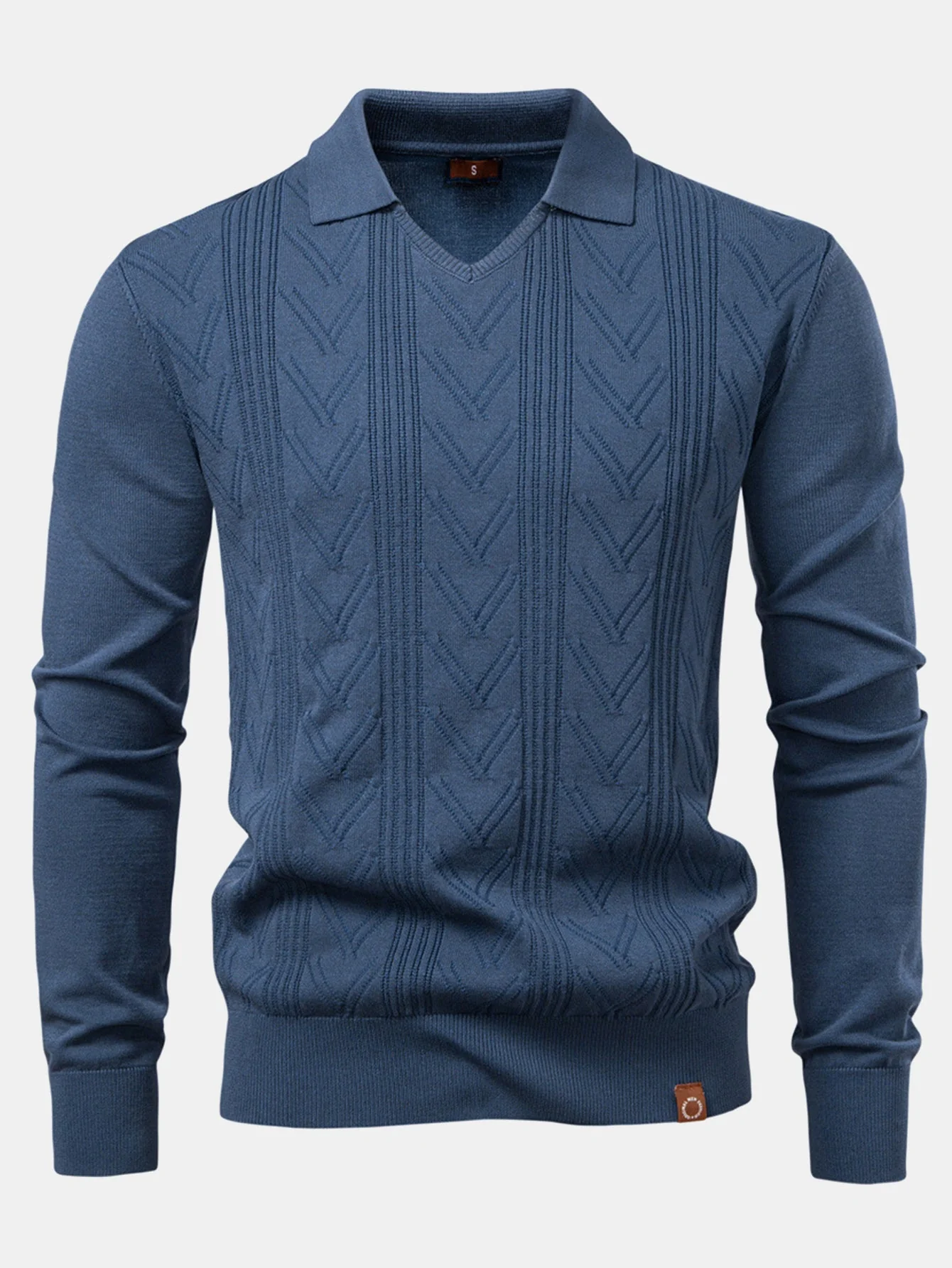 Thomas | Long Sleeve V-Neck Knit Polo Shirt - Image 9